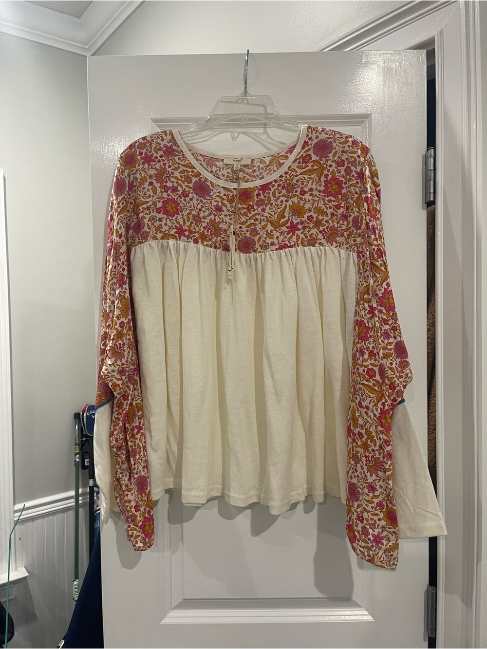 easel Cream Tunic with Pink & Mustard Floral Yoke